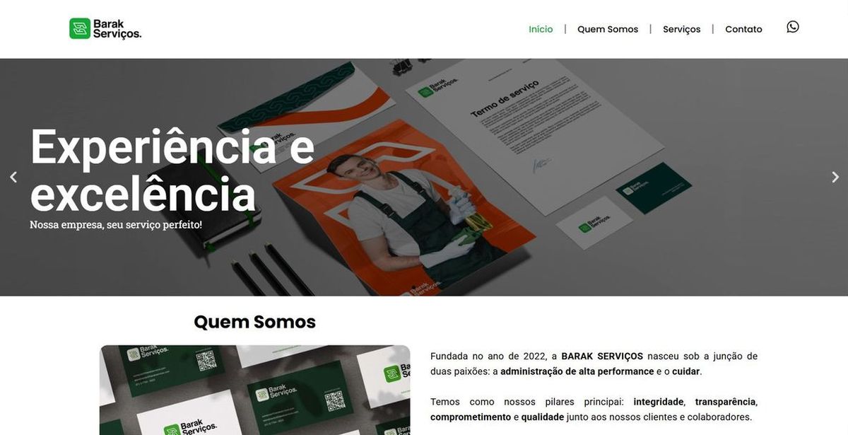 Página inicial do site da Barak Serviços